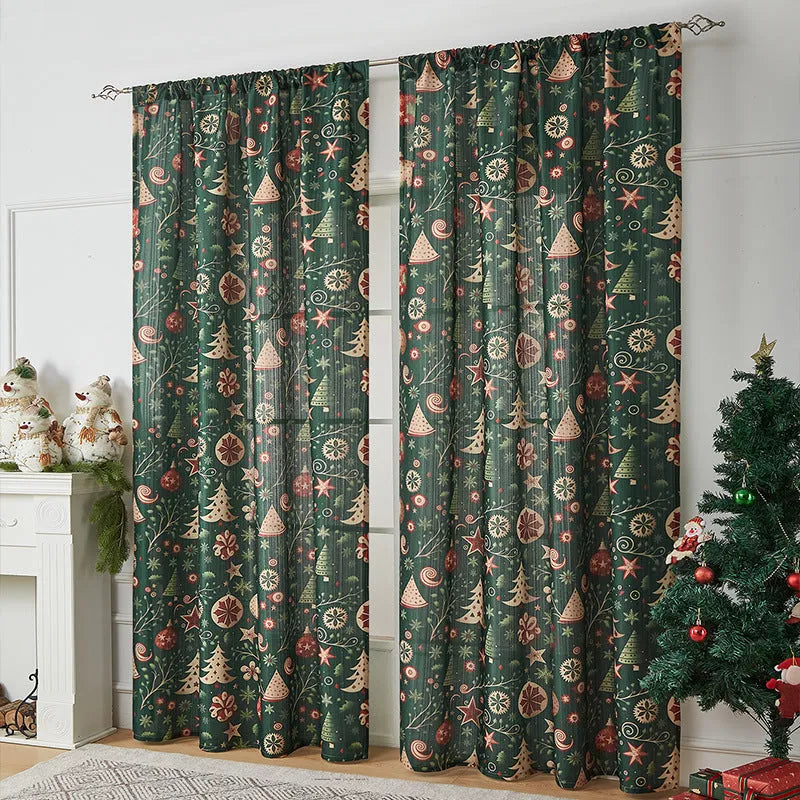 American-style rectangular polyester curtain with Christmas print patterns in red and blue colour schemes