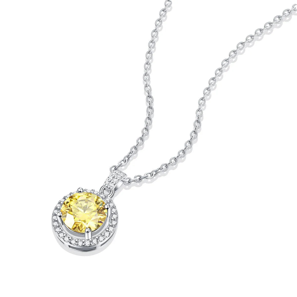 S925 silver round cake pendant necklace with golden yellow simulated moissanite in geometry design