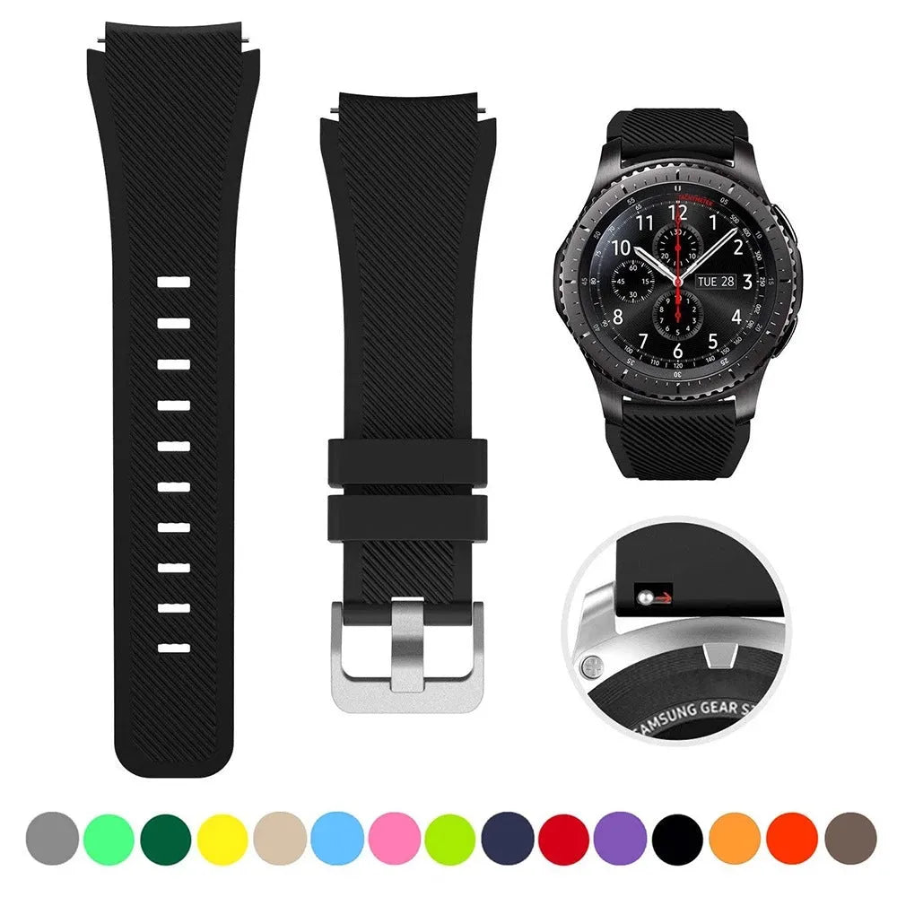 Silicone watch strap for S3 Twill 2022mm monochrome watch, sports style, 125 x 98mm, shown in available colours