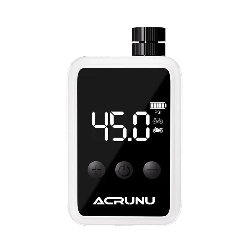 Bicycle intelligent high pressure digital display inflator in Moon White, with adapters, on a black background