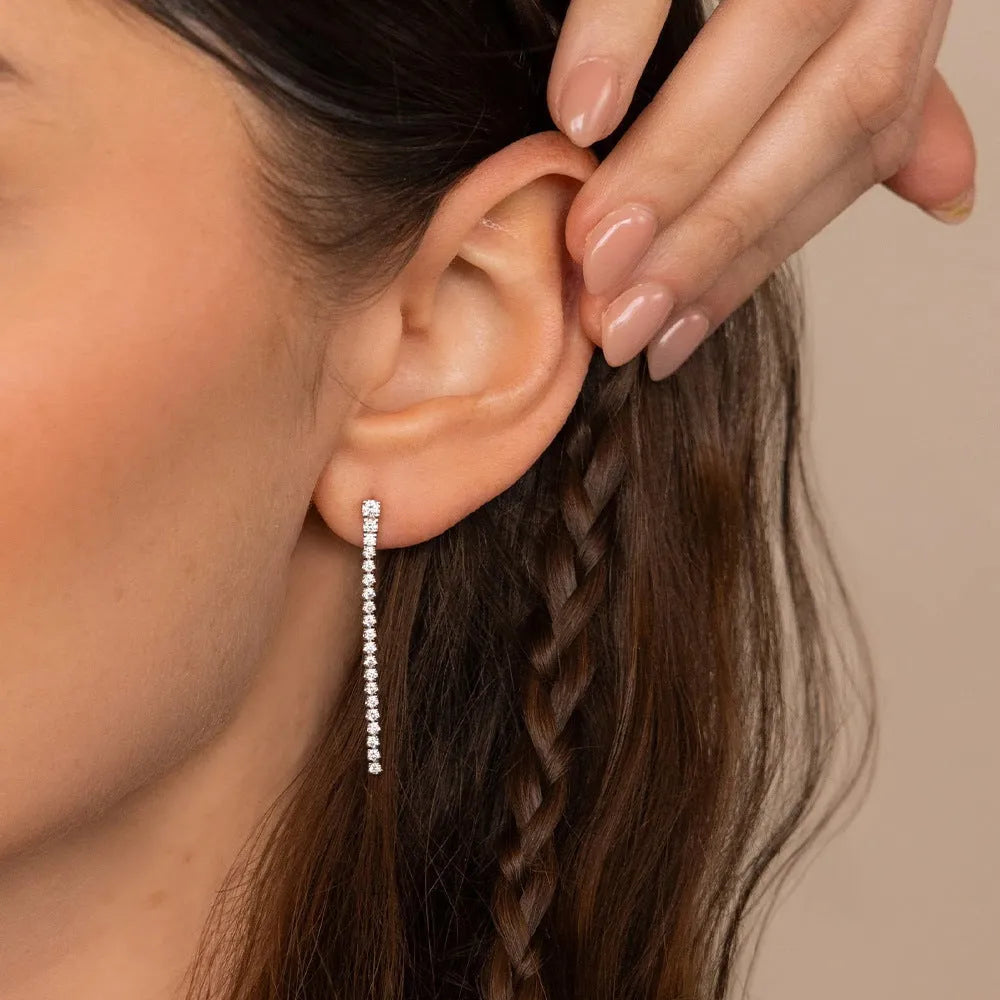 Women's geometric zircon earrings with Chinese style lines design in gold and steel colour options