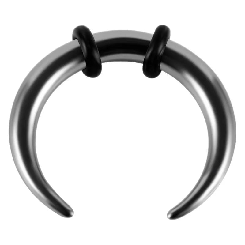 316 stainless steel C-shaped nose ring with buffalo horn design in black and steel finishes.