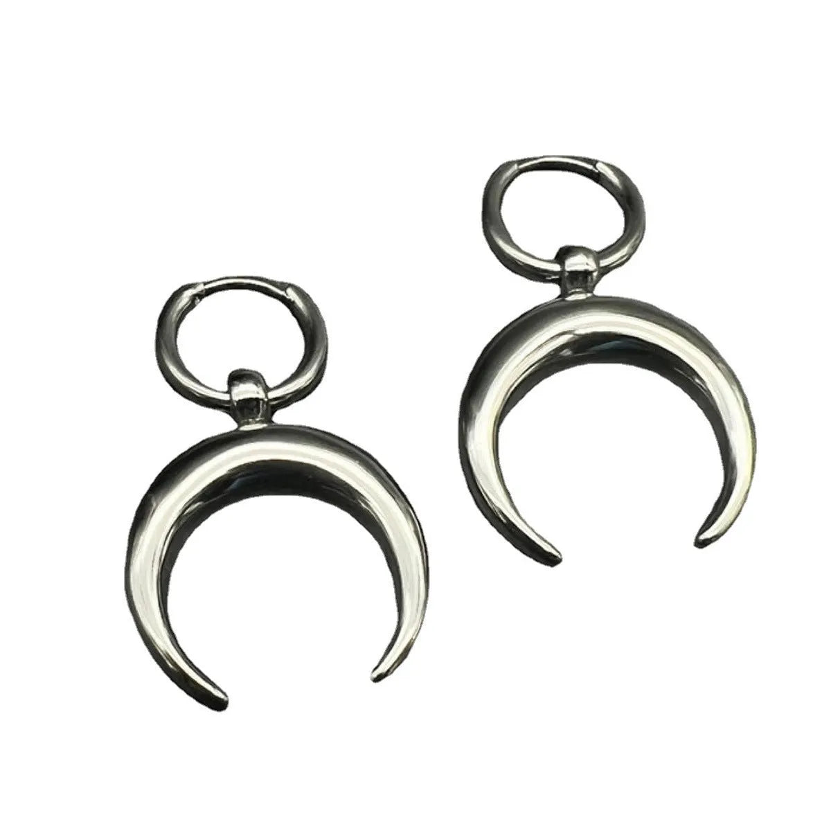 Silver Gothic moon geometric hoop earrings with ear clip fastening