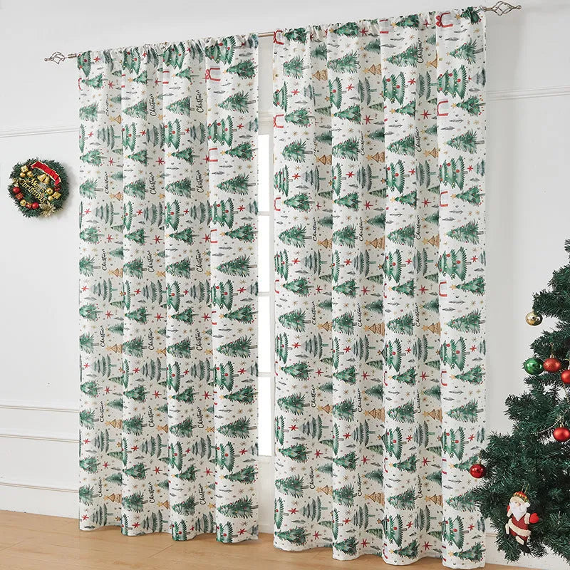 American-style rectangular polyester curtain with Christmas print patterns in red and blue colour schemes