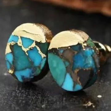 A pair of handmade natural stone bohemian stud earrings with an irregular geometric cut in colour ER1031.