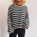 Women's vintage stripe loose pullover sweater in polyester fabric available in multiple colours