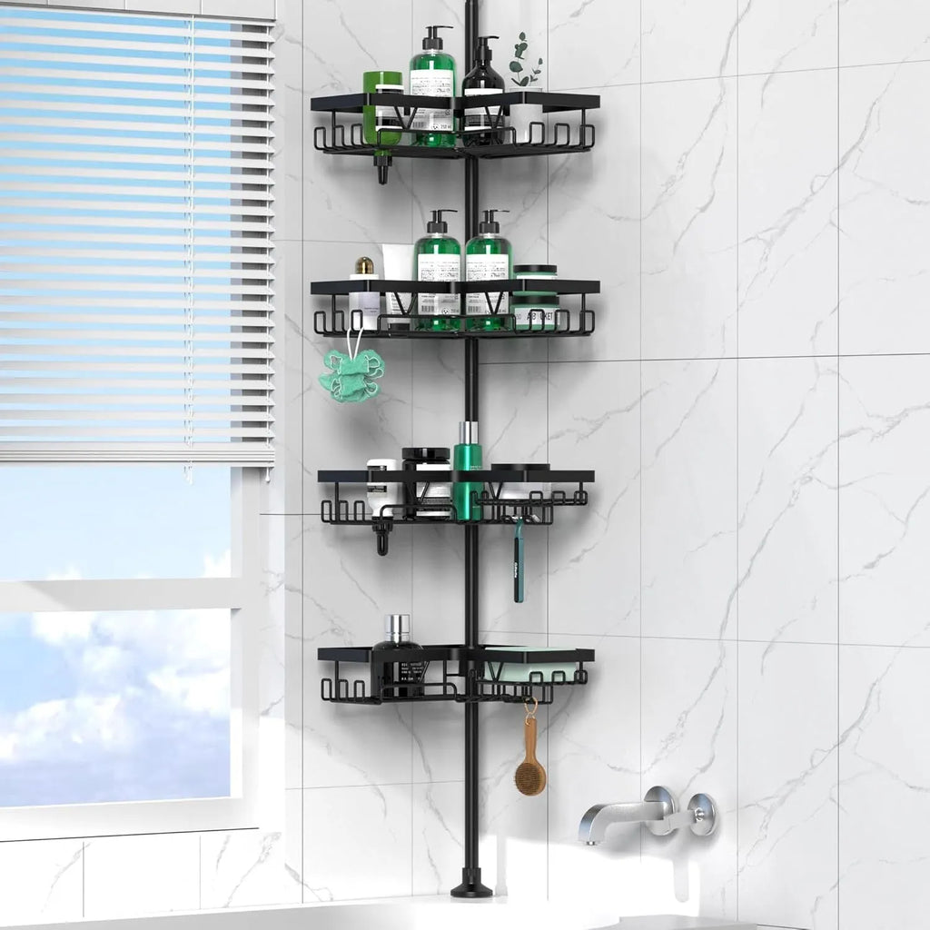 4 layer retractable stainless steel bathroom storage rack with hole-free installation