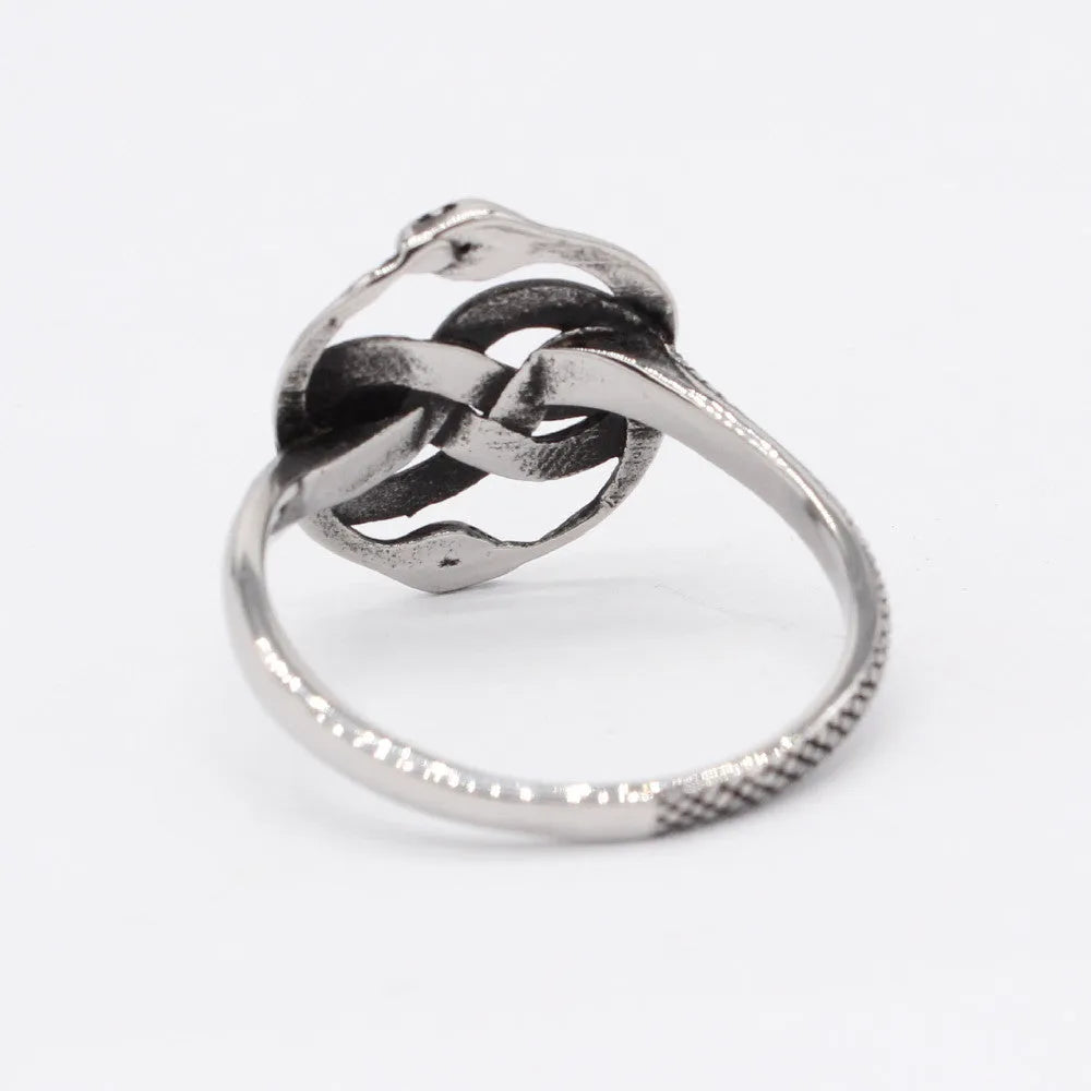 Titanium steel double snake ring with retro European style in steel colour