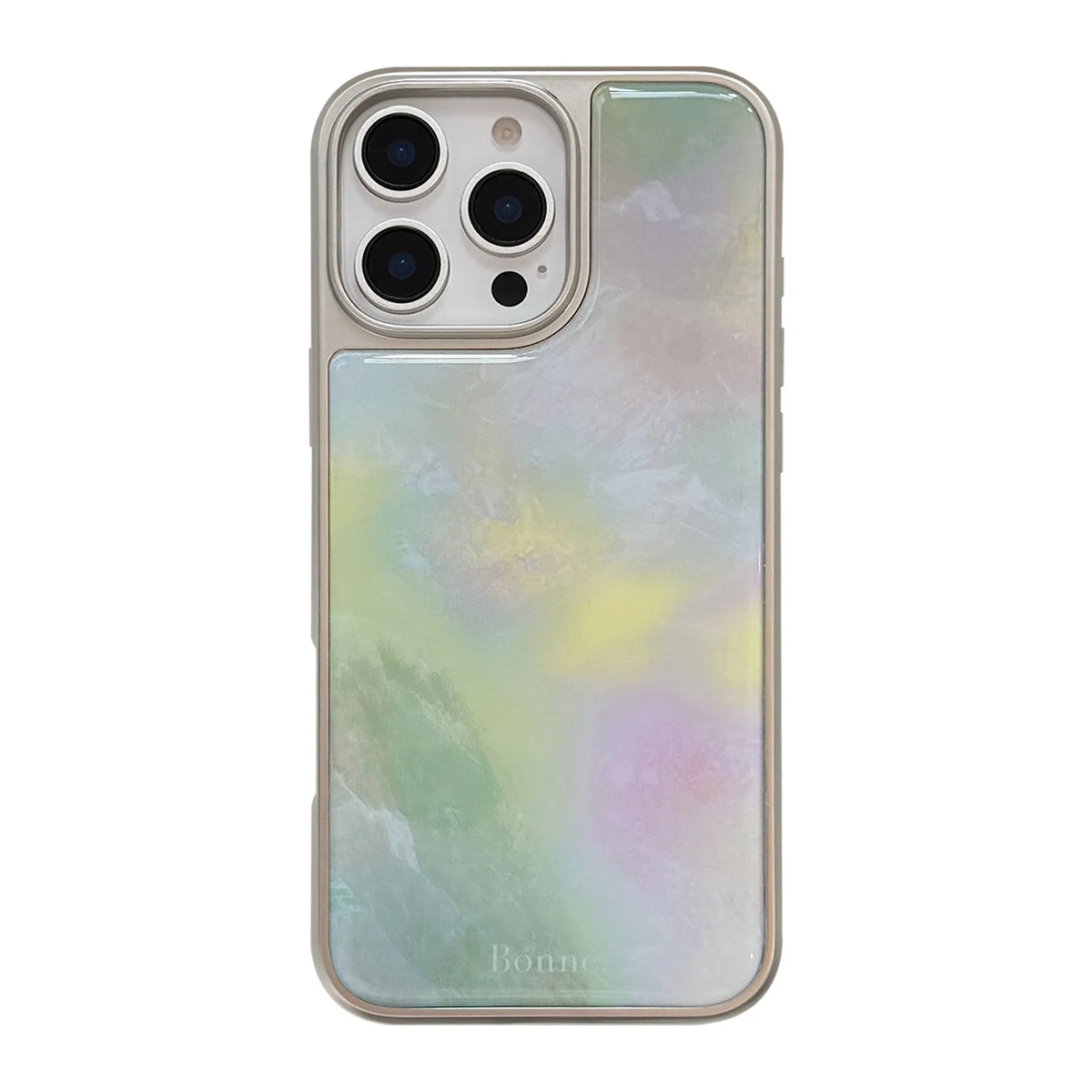 Silver edge green pink marble pattern PC hard phone case for Apple iPhone models