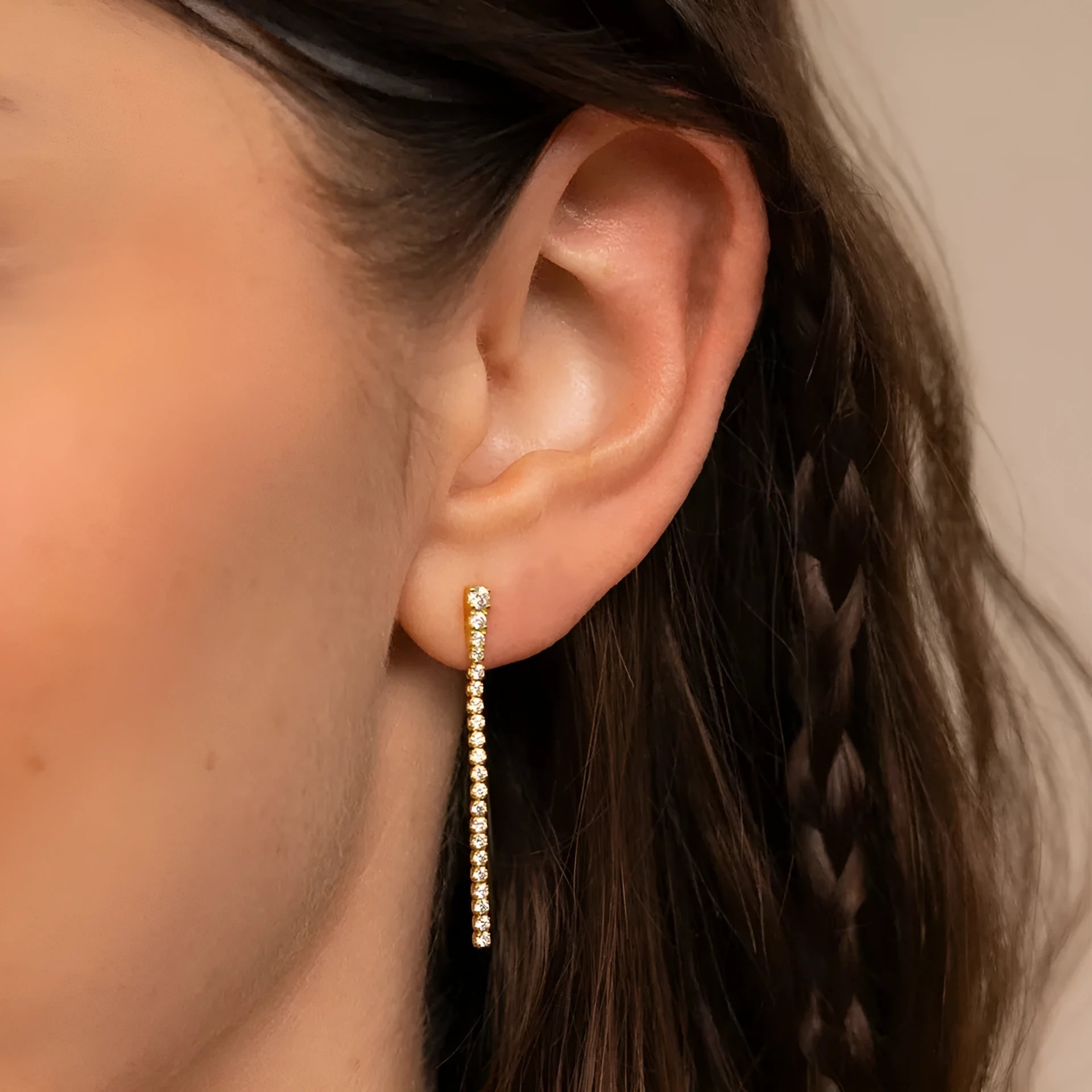 Women's geometric zircon earrings with Chinese style lines design in gold and steel colour options