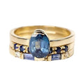 Gold tone three-piece women's ring set with inlaid topaz and geometric shape, sizes No.6 to No.10