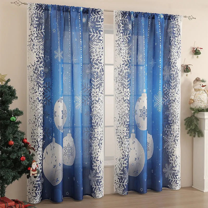 American-style rectangular polyester curtain with Christmas print patterns in red and blue colour schemes