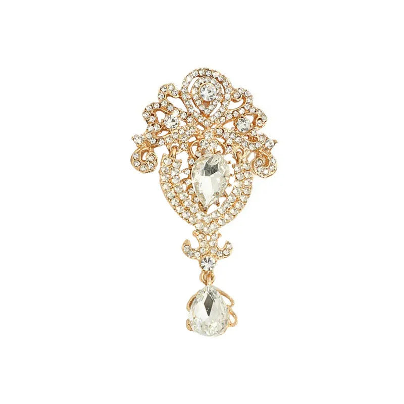 Women's alloy drop shape retro brooch in gold colour for decoration