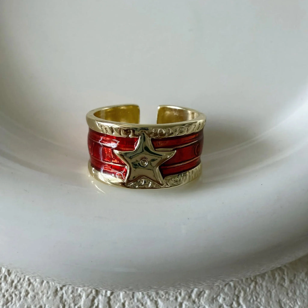 Adjustable geometric copper ring with distressed finish in four colour options