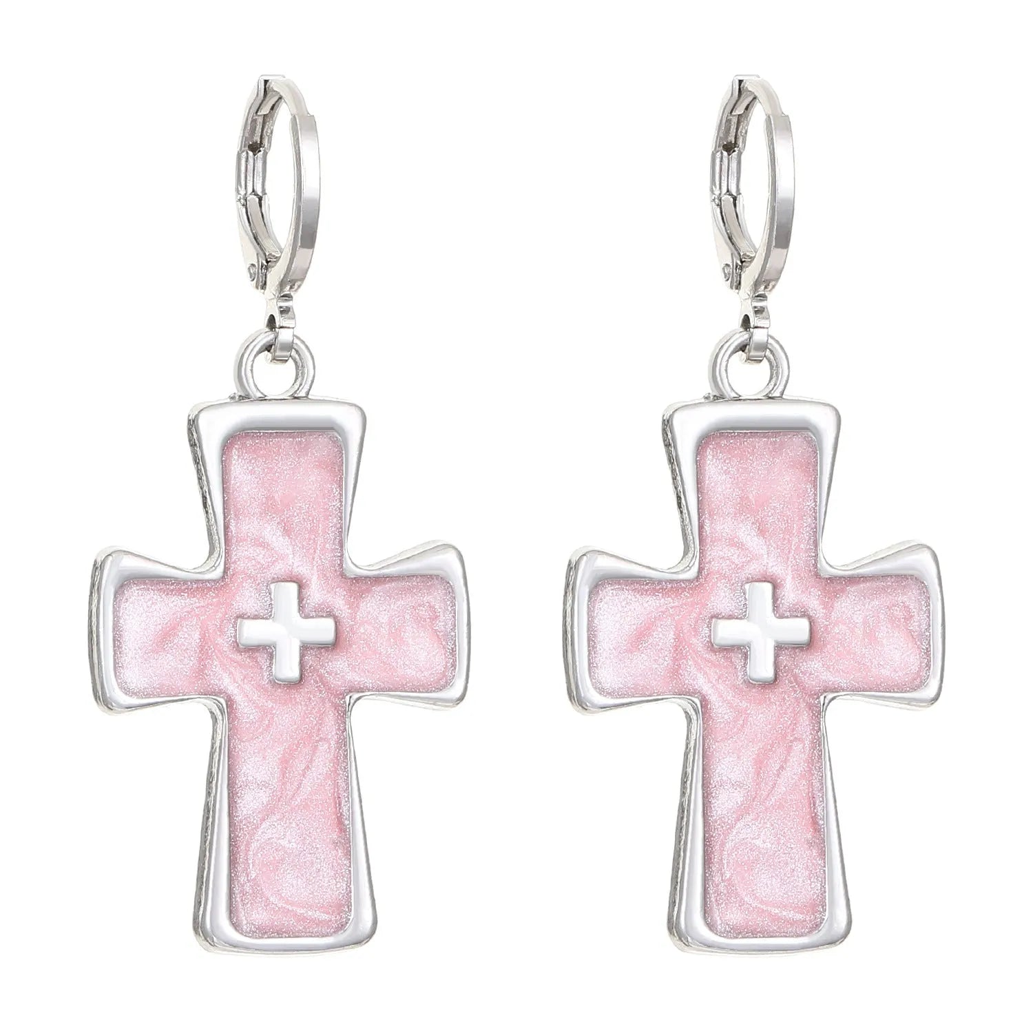Women's alloy earrings with cross crystal designs in white, black cat, and antique silver colour options