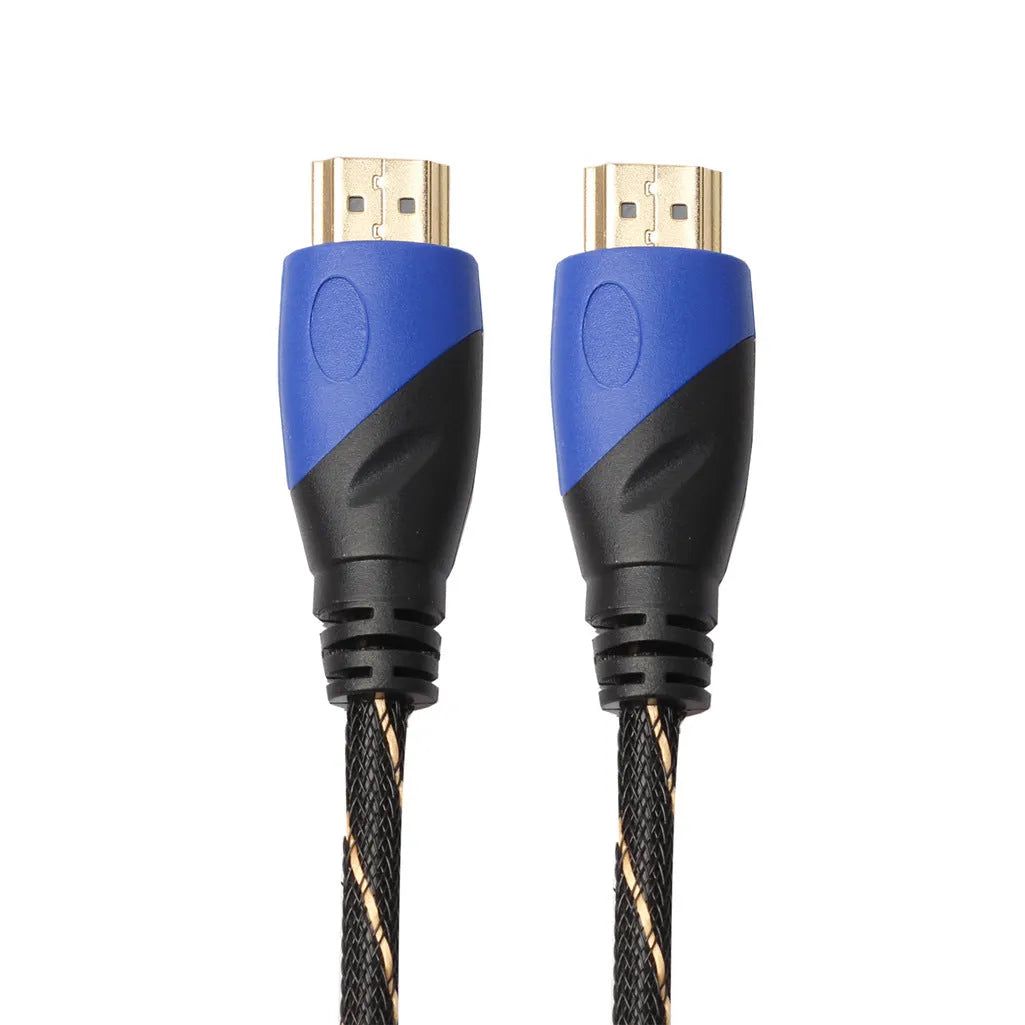 Male to male video cable black and gold with net blue black head aluminium alloy wire core