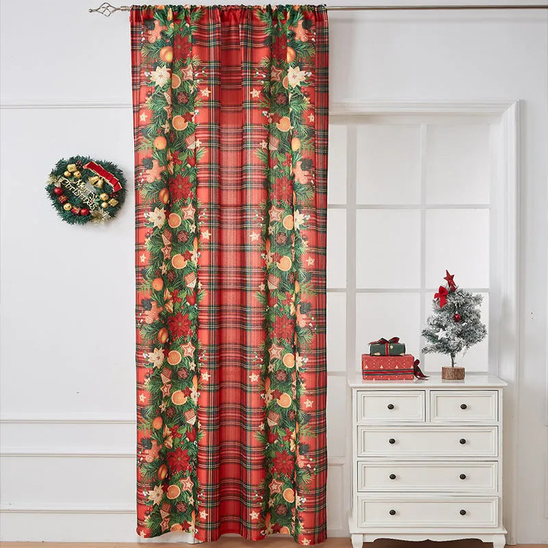 American-style rectangular polyester curtain with Christmas print patterns in red and blue colour schemes