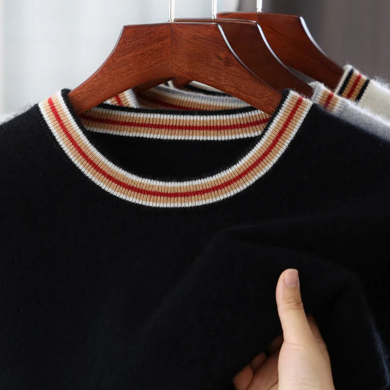 Men's short sleeve pure wool sweater in round neck pullover style, shown in grey