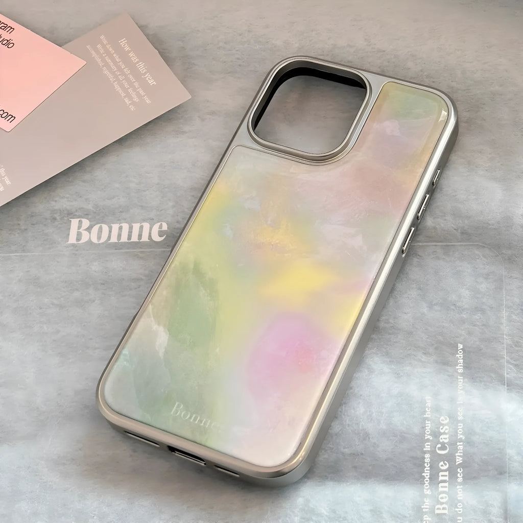 Silver edge green pink marble pattern PC hard phone case for Apple iPhone models