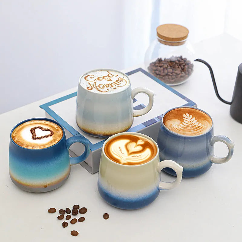 Creative large-capacity retro coffee mug with 8cm height and 8cm diameter, 301-400ml capacity, first grade quality, available in four styles