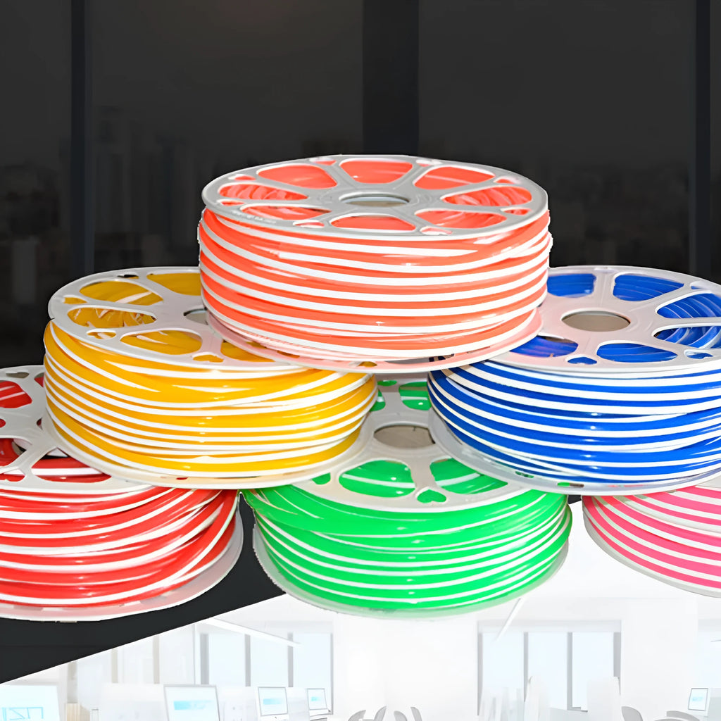 Flexible silicone neon light band showing 8mm width and available in nine different colours