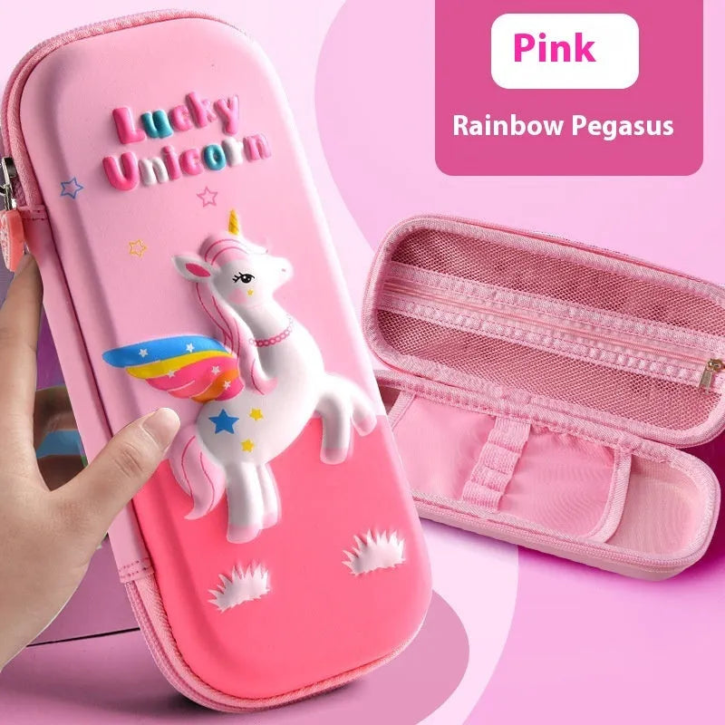 3D leather pencil case showing multiple design options including space, fantasy and animal themes