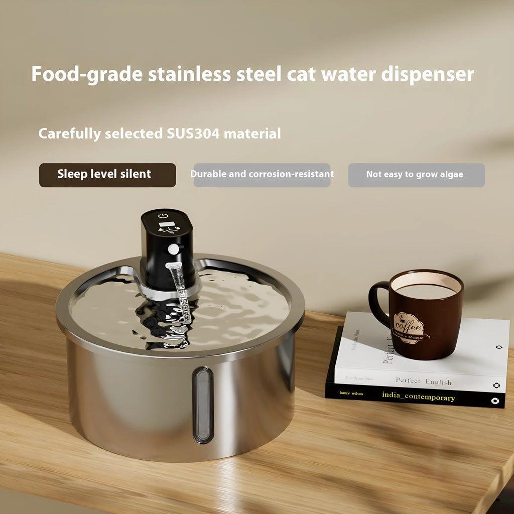 Stainless steel pet water fountain with constant temperature heating base in white colour