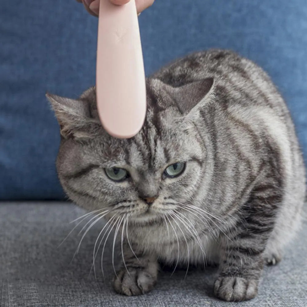 Grey and pink ABS plastic cat grooming comb with dual-ended design