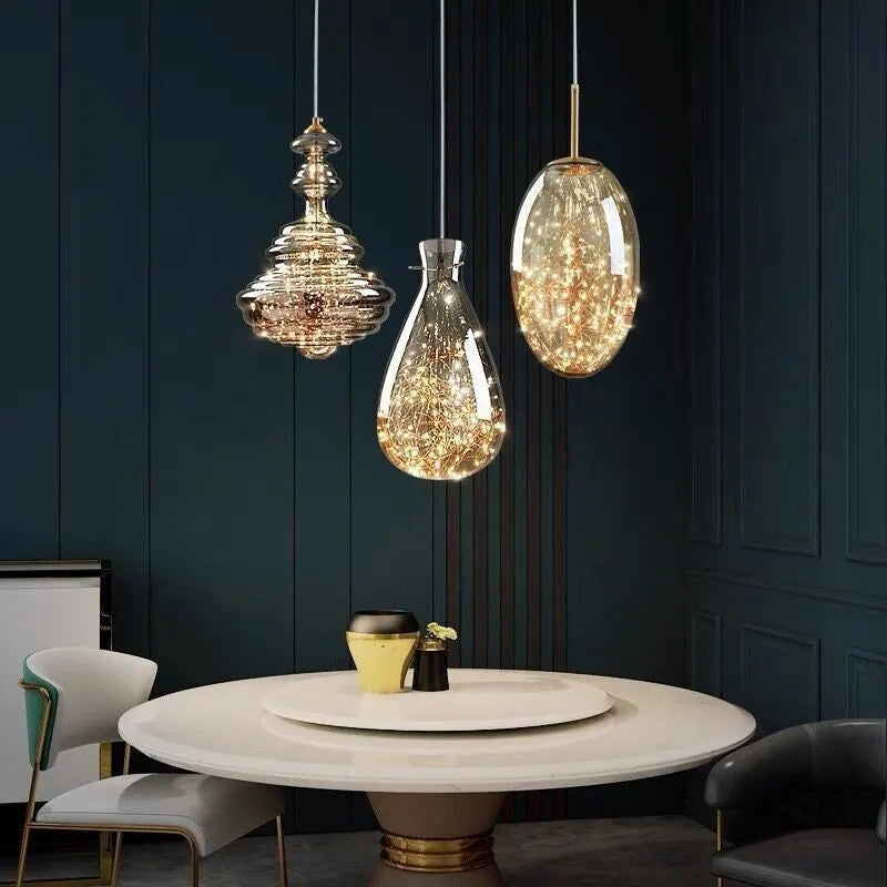 Modern adjustable glass ceiling chandelier with LED lighting and remote control