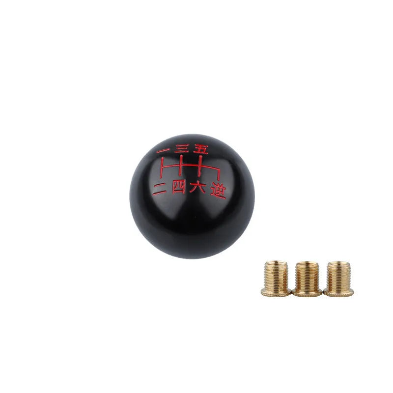 Aluminium alloy round car gear shift head for manual transmission, shown in multiple style finishes