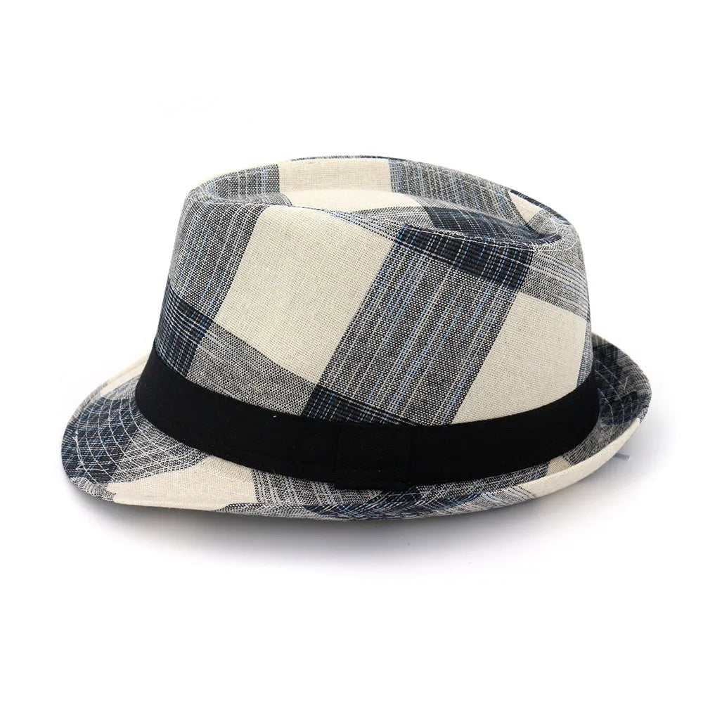 Polyester straw sun hat with bell crown and 4.5cm brim in black or blue colour options