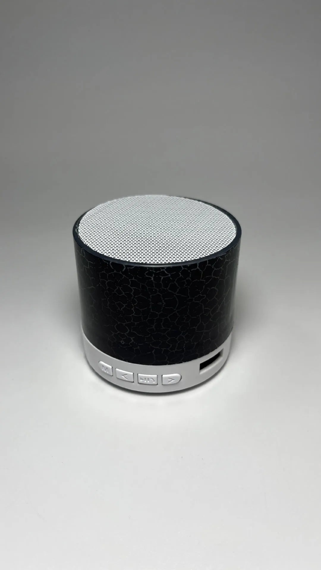 White A9 Mini Cracked Bluetooth Speaker with TF card slot and LED light