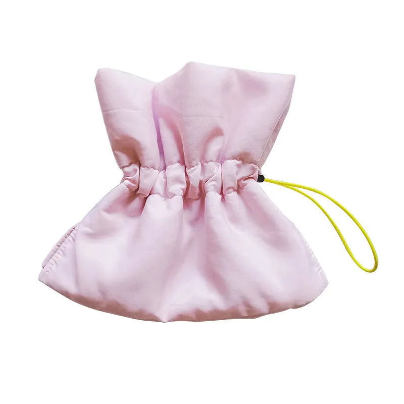 Soft adjustable polyester cat recovery collar in light blue shown on a model.