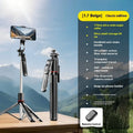 Portable tripod selfie stick with Bluetooth remote telescopic rod in black ABS and stainless steel