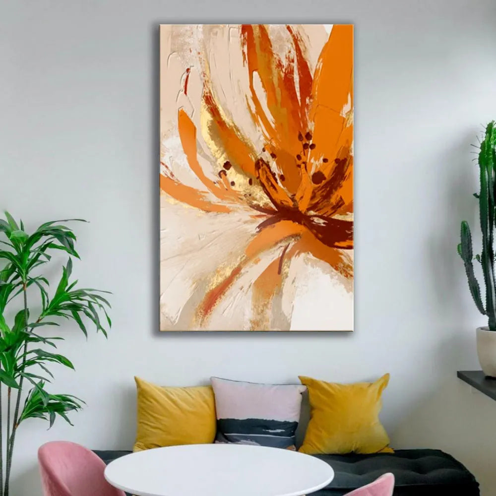 Handmade oil painting canvas orange flowers abstract decoration for living room wall