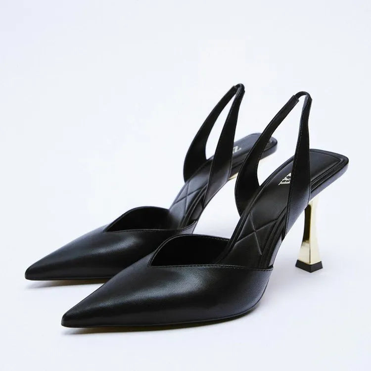 Korean style nude pointed high heels in patent leather with shallow mouth design in apricot colour