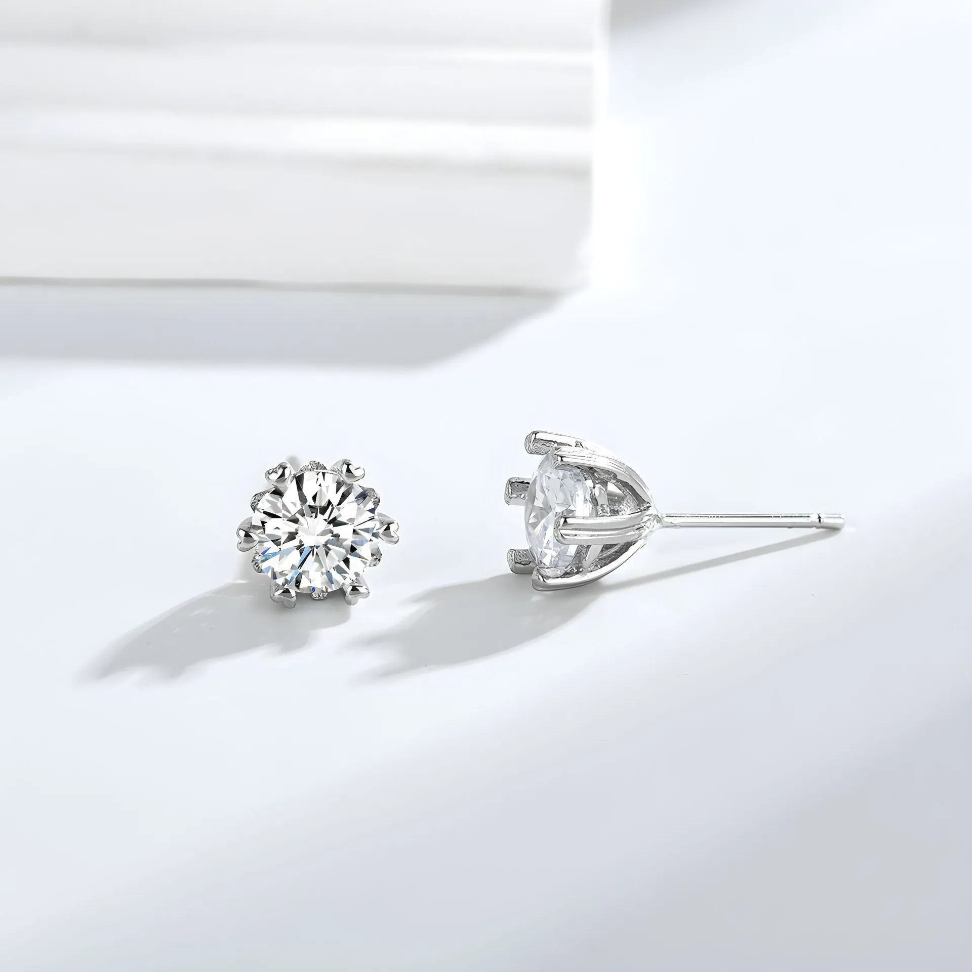 Brass zircon heart shape stud earrings with six claw setting in silver and gold pair
