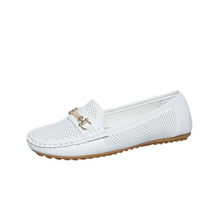 Women's plus-size flat casual shoes in artificial PU, available in white, black, and khaki colours.