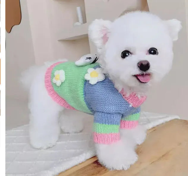 Blended pet dog sweater in flower colour, suit style, sizes L and XL for autumn and winter