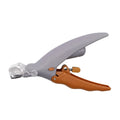 Yellow LED pet nail trimmer with magnifying glass for cats and dogs showing cutting blades and light features
