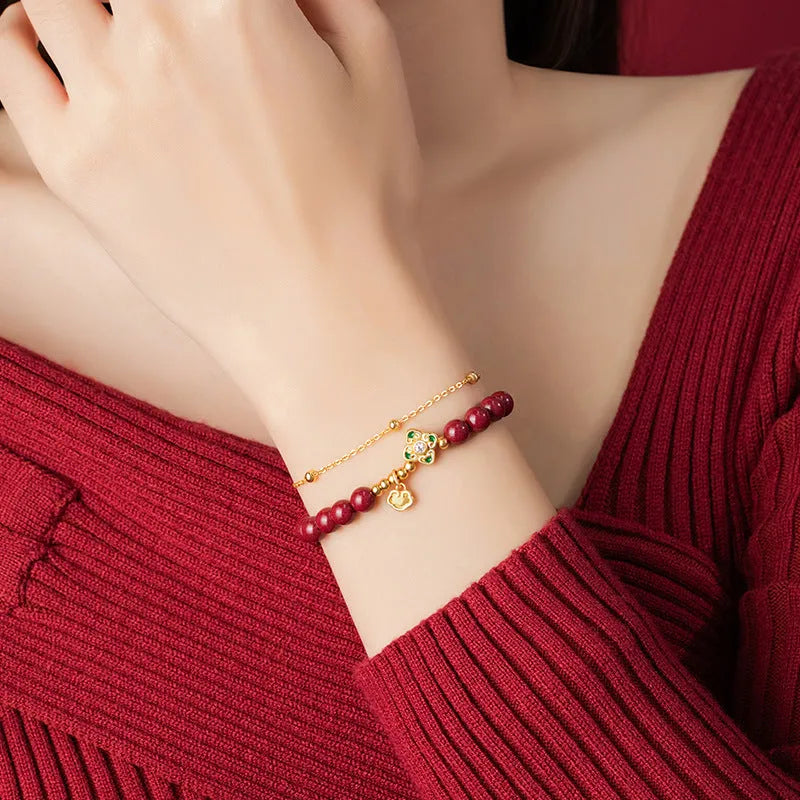 925 silver women's bracelet with geometric shape and cinnabar flower accent