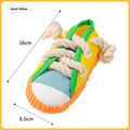 Plastic dog slippers chew toy in yellow colour with bendable design and sound feature