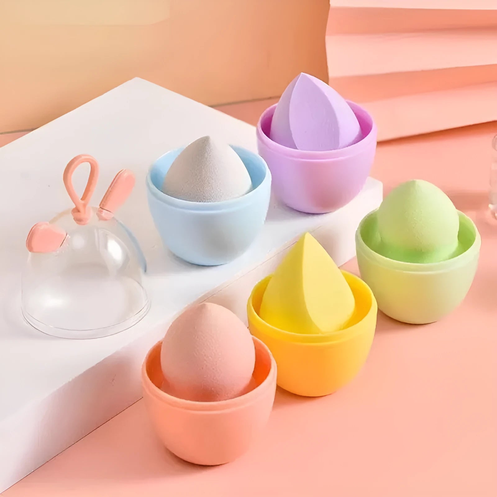 Non-latex dual-use sponge gourd water drop beveled makeup sponge in coral teardrop colour