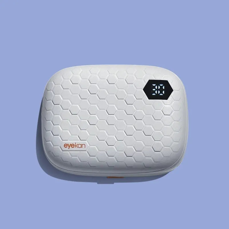 Portable automatic ultrasonic contact lens cleaning machine in pearl white measuring 85x65x30mm