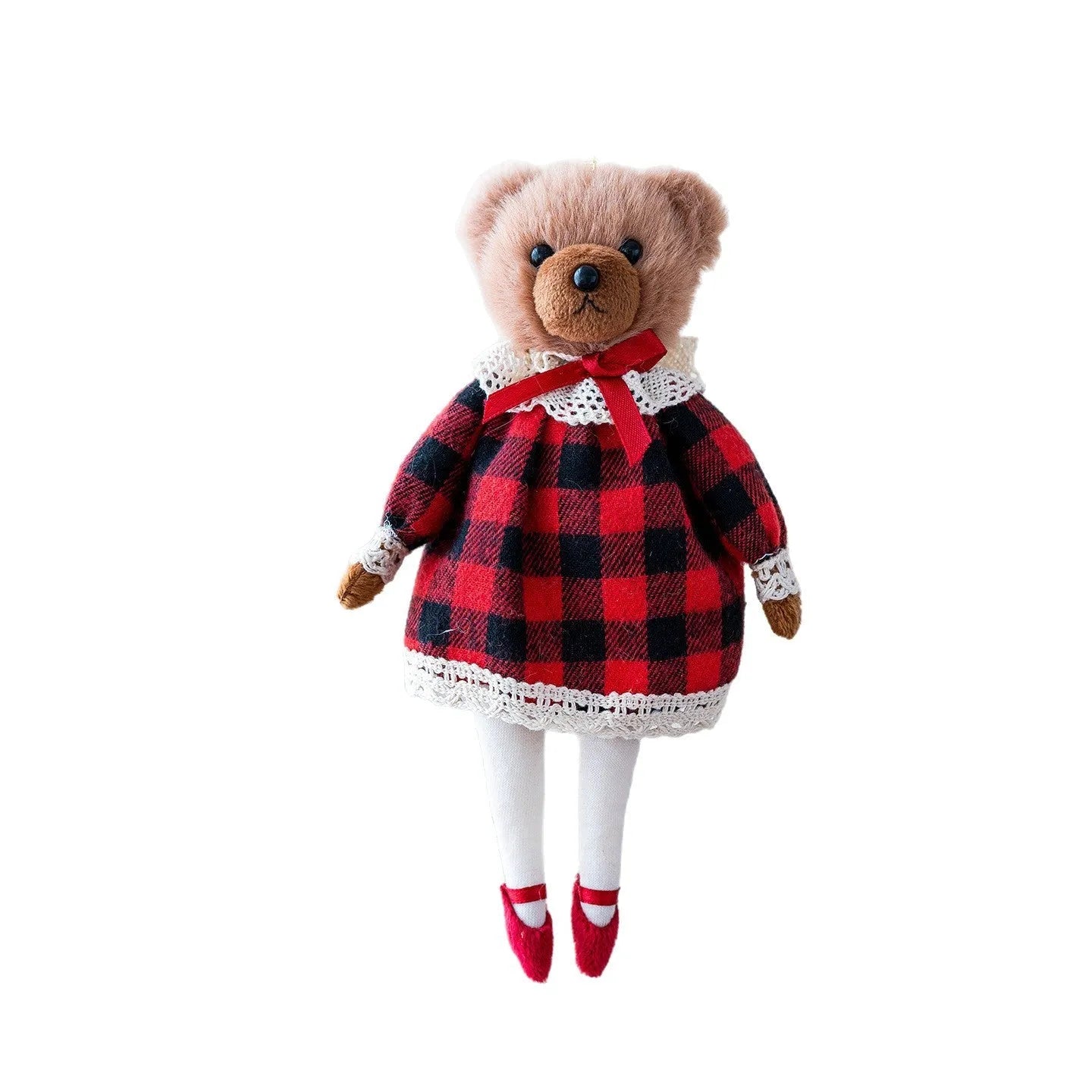 Couple plush bear doll set showing gentleman bear and princess bear with cotton suit plaid fabric design