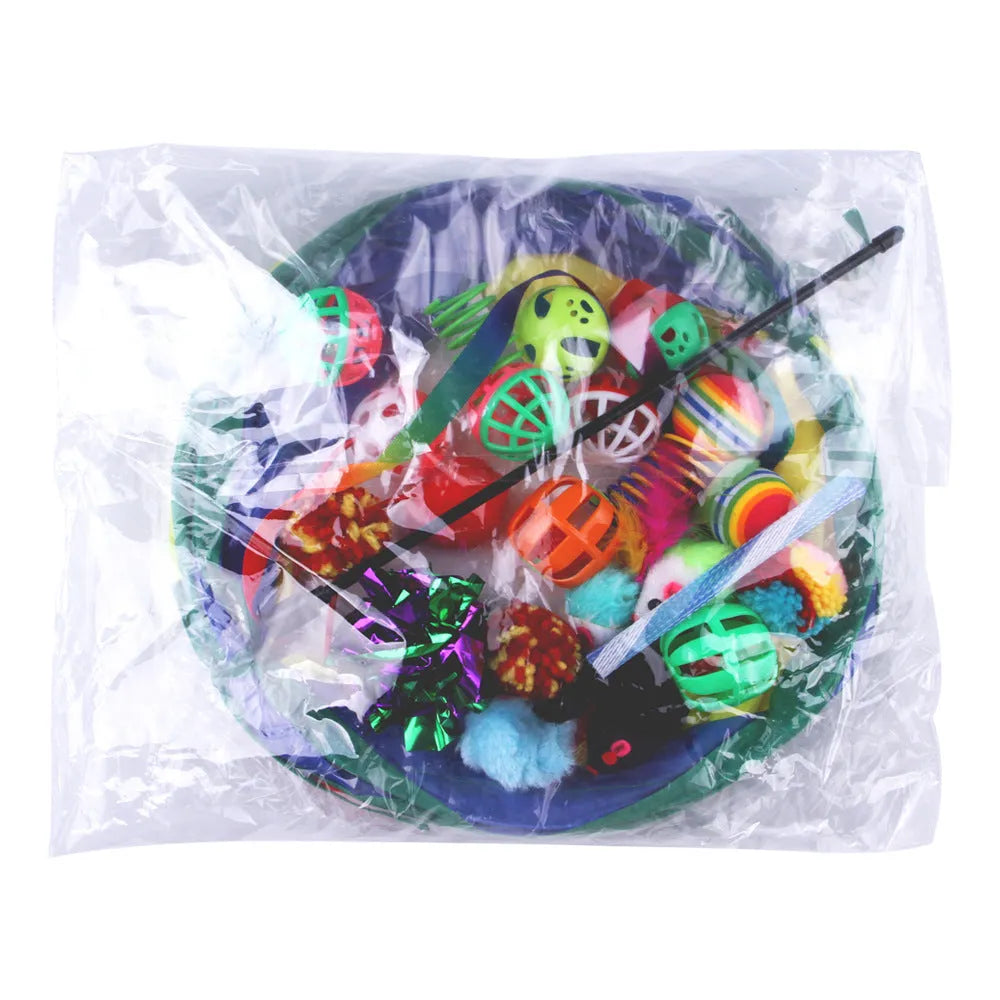 Plastic cat channel toy set with single and double layer options and random colour accessories for indoor cats