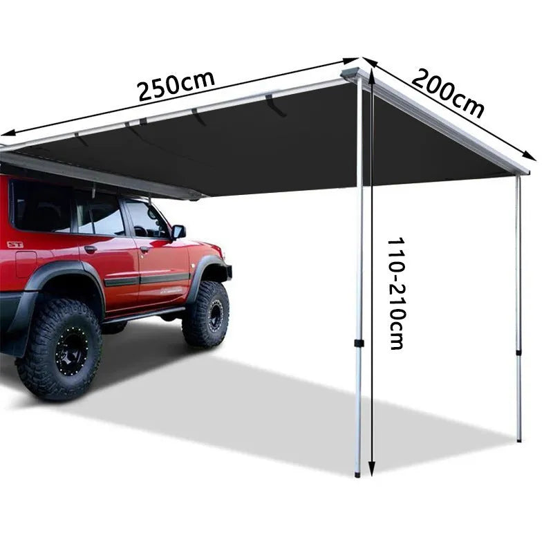 Black glue waterproof camping tent with aluminium alloy poles on outdoor ground