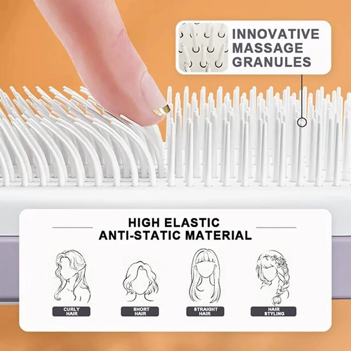Roland purple self-cleaning hair brush with anti-static massage comb on a white background.