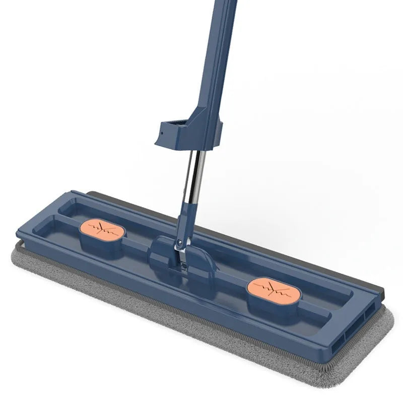 Large flat mop with stainless steel handle and 360-degree rotating head for hard floor cleaning