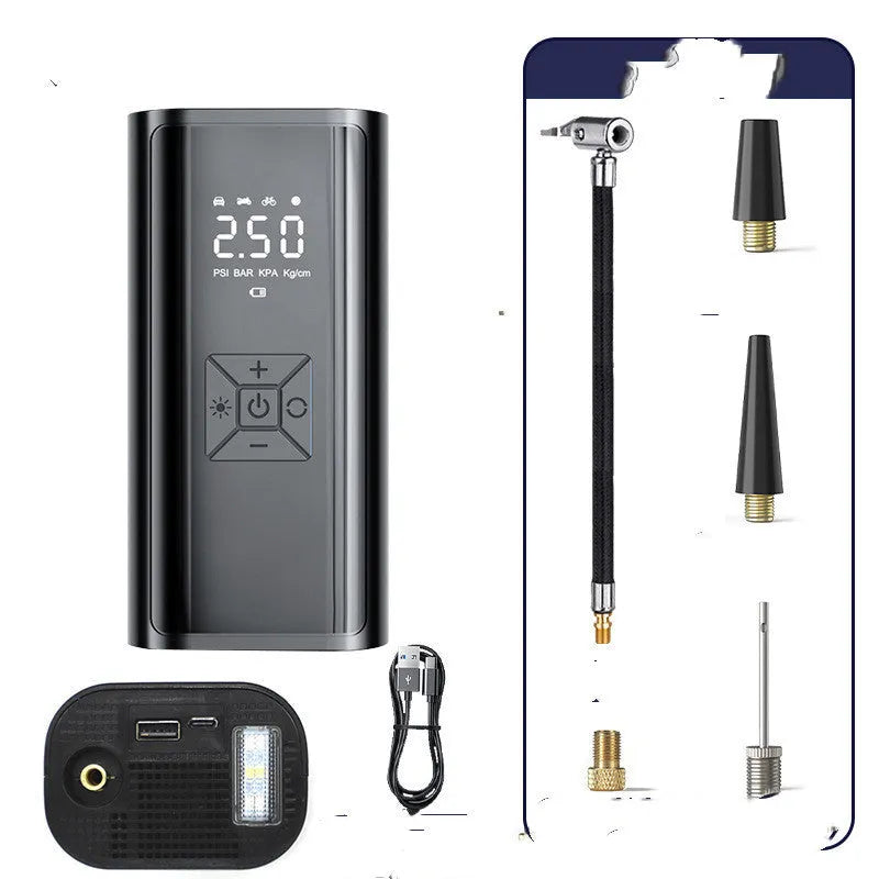 Wireless digital display car tyre pump with LED light and USB port